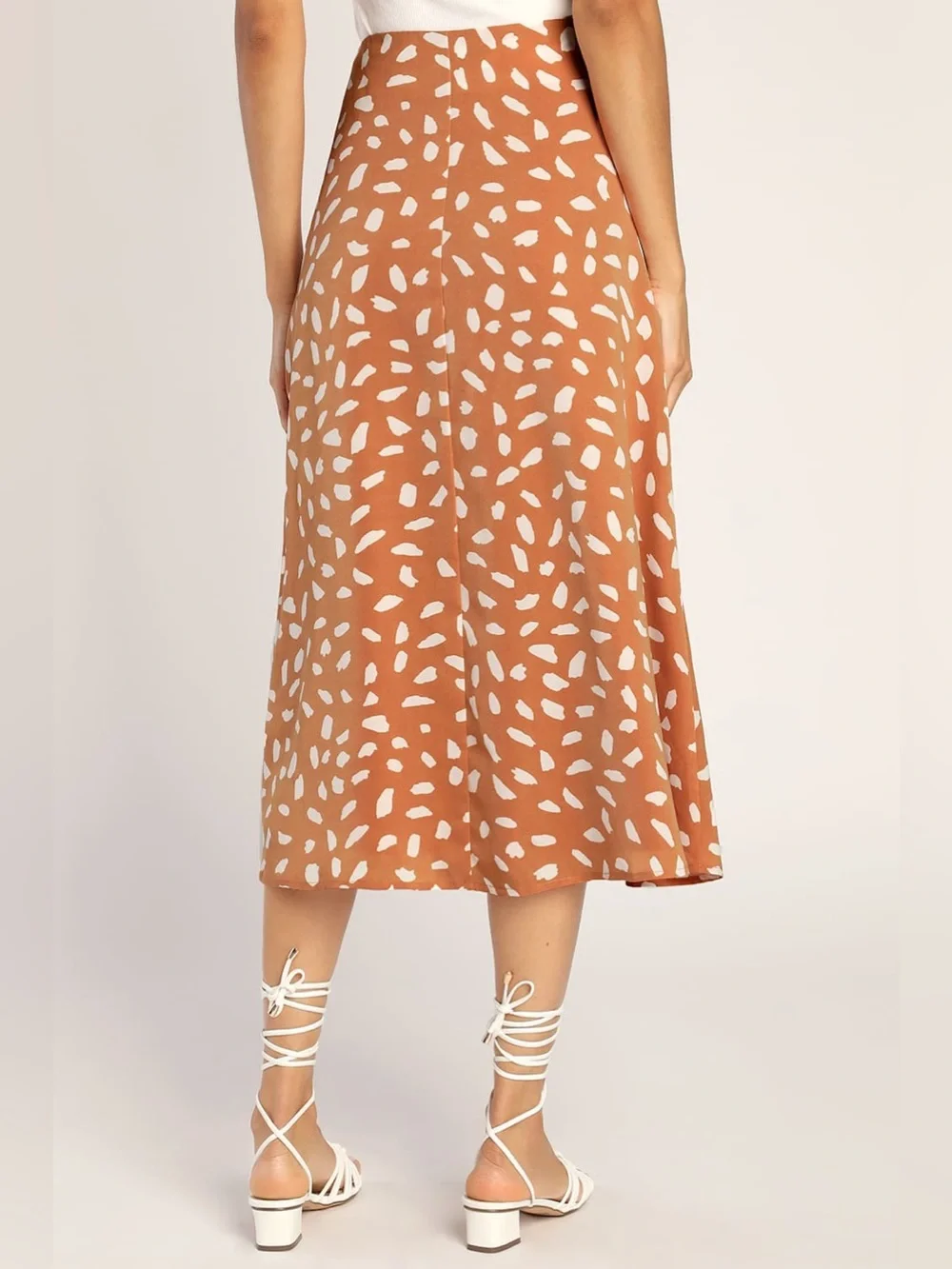 Lulus Getting Glam Peach Print Slit Midi Skirt Size XS NWT
